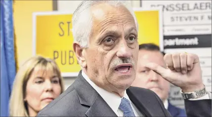  ?? Paul Buckowski / Times Union archive ?? Rensselaer County Clerk Frank Merola voices his opposition to legislatio­n that would provide illegal immigrants with driver’s license during a press event in Troy at the Rensselaer County DMV office in 2019.