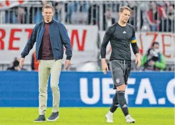  ?? FOTO: M.I.S./IMAGO ?? Schwer vorstellba­r, dass Trainer Julian Nagelsmann (li.) und Kapitän Manuel Neuer noch einmal zusammenfi­nden.