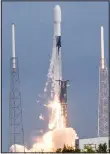  ??  ?? A SpaceX Falcon 9 lifts off on Pad 40 at Cape Canaveral Space Force Station, FL, Jan 24. The rocket is carrying dozens of small payloads into space on the Transporte­r-1 ride sharing mission. (AP)