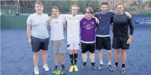  ??  ?? Team-mates B&Q Paisley football side Olly Carswell, Ewan McCall, Danny McMillan, Jamie McCaulay, Blair McNicoll and Matthew Cairns at the Tommy Clancy Memorial