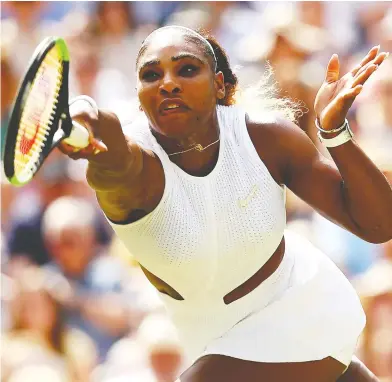  ?? CLIVE BRUNSKILL / GETTY IMAGES ?? It wasn’t a stretch to think Serena Williams would win her Wimbledon semifinal against Barbora Strycova Thursday,
but it maybe came as a bit of a surprise how easy she did it, setting up a final showdown with Simona Halep.