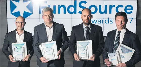  ?? Picture / Nick Reed ?? At the FundSource awards (L-R) are Forsyth Barr's Craig Alexander, BT Funds Management's Matthew Goldsack, Milford Asset Management's Jonathan Windust and Murray Harris.