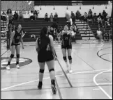  ?? ALAN HENDRY Valley Press ?? GOT IT
The Palmdale Aerospace Academy’s Jahzell Brewster (17) gets to the ball while her teammates wait for the hit against Trinity Classical Academy on Thursday.