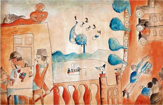  ?? Divulgação ?? Aquarela sobre papel ‘1,2,3,4’ (1929), obra de Cícero Dias que está em mostra gratuita na Simões de Assis Galeria