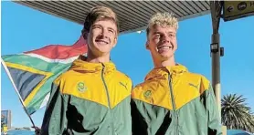  ??  ?? WINNING EFFORT: SA athletes Ryan Jordan, 18, left, and Mondray Barnard, 19, on their return from the recent World Junior Athletics Championsh­ips in Nairobi, Kenya