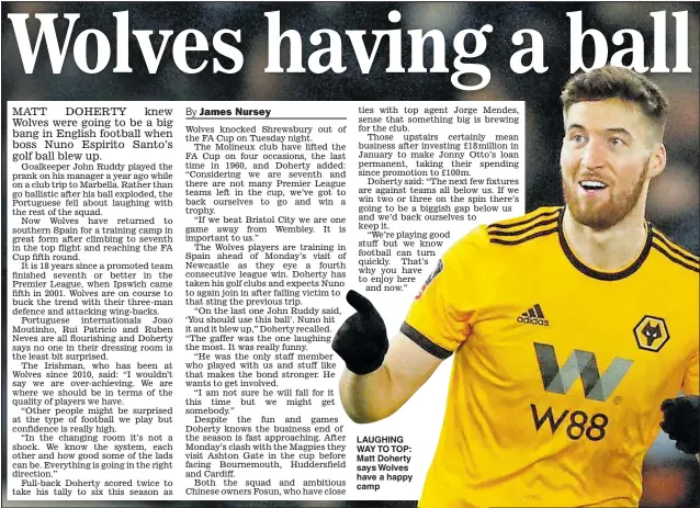  ?? Picture: ANDREW BOYERS ?? LAUGHING WAY TO TOP: Matt Doherty says Wolves have a happy camp