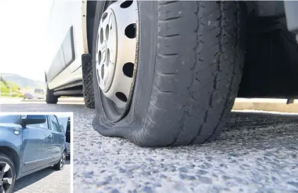  ?? Picture: Jonathan Myers ?? Some of the damage caused to vehicles on Maesglas Road, in Gendros, earlier this month.