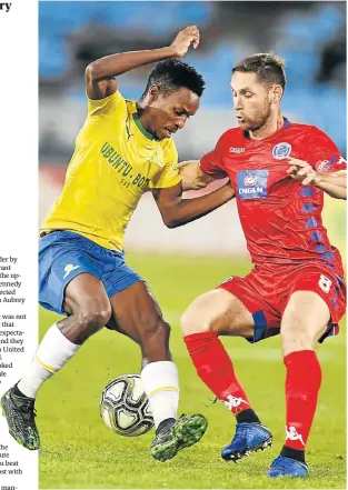  ?? Picture: LEFTY SHIVAMBU/GALLO IMAGES ?? FOOTBALL TANGO: Mamelodi Sundowns’ Themba Zwane and SuperSport United’s Dean Furman during their Absa Premiershi­p match at the Loftus Versfeld Stadium in Pretoria on Wednesday night