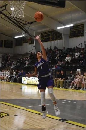  ?? (Special to the NWA Democrat-Gazette/Booneville Public Schools/Glenn Parrish) ?? Heaven Sanchez goes up for a layup for the Booneville Lady Bearcats. Sanchez is averaging a team-leading 14 points per game for the undefeated Lady ’Cats. The senior guard is a three-year starter.