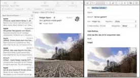  ??  ?? Benutzen Sie Mail im Vollbildmo­dus und erzeugen eine neue Nachricht, zeigt Mail beide Fenster im Split View.
