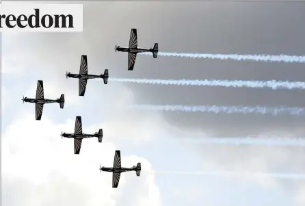  ?? PICTURES: KOPANO TLAPE / GCIS ?? Aircraft fly in formation during the Freedom Day celebratio­ns held in Manguzi, uMhlabuyal­ingana, in KwaZulu-Natal yesterday.