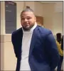  ?? PHOTO BY CARL HESSLER JR. ?? Joshua Agudio Jr. is escorted by sheriff’s deputies from a Montgomery County courtroom during a break at his homicide trial.