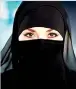  ??  ?? NIQAB: Eyes only, the veil for the face that leaves the area around the eyes clear. However, it may be worn with a separate eye veil. It is worn with an accompanyi­ng headscarf.