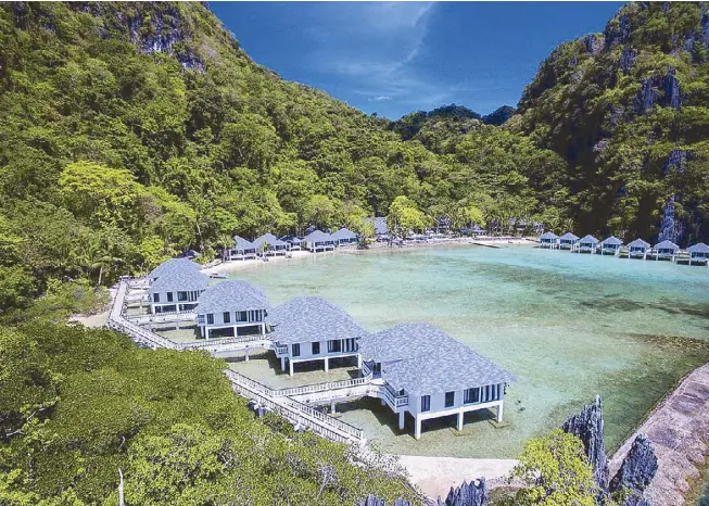  ??  ?? El Nido’s Lagen Island: “Nothing taller than a coconut tree. Respect for the land, respect for the environmen­t.”