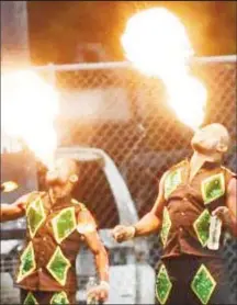  ?? ?? Fire Eaters entertain fans during a Caribbean Premier League match between the Jamaica Tallawahs and the Trinibago Knight Riders at Sabina Park in 2019.