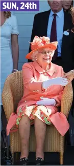  ??  ?? Orange glow: Her Majesty greets Susan Sarandon at a polo match SUN, 24th