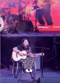  ?? PHOTOS PROVIDED TO CHINA DAILY ?? Above left: Cui Ying, who formed the band 8772 with friends, plays the guitar and sings, to get strength from music. Above right: Yan Xiao takes photos and makes short films to capture the life of people with rare diseases. Top right: Pan Longfei does...