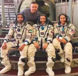  ?? Courtesy: Dubai Media Office ?? ■ Sultan Al Niyadi (left) with Jessica Meir (right), a Russian cosmonaut and their trainer at Yuri Gagarin Training Centre.