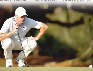  ?? AFP PHOTO ?? Rory McIlroy of Northern Ireland lines up a putt on the 14th green during the second round of The Players Championsh­ip on the Stadium Course at TPC Sawgrass on Friday, March 15, 2024, in Ponte Vedra Beach, Florida.