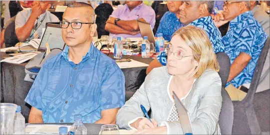  ?? Picture: REINAL CHAND ?? Fiji Revenue and Customs Service representa­tive Nissar Ali (left) and European Union representa­tive Emmanuelle Guiheneuf attend the Ministry of Agricultur­e’s Strategic Developmen­t Plan and Costed Operation Plan workshop in Nadi.