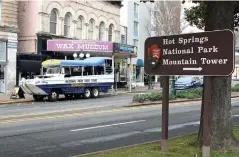  ?? The Sentinel-Record/Tanner Newton ?? ■ A duck with National Park Duck Tours waits outside the Josephine Tussaud Wax Museum across from Hot Springs National Park, all popular tourist attraction­s, earlier this week in the 200 block of Central Avenue.