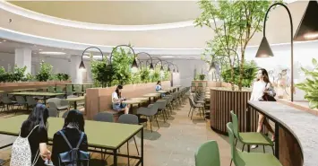  ?? Foto: Büro Dittel Architekte­n ?? Ein Blick in die Zukunft: Der Foodcourt, der zentrale Essensbere­ich in der Neu-Ulmer Glacis-Galerie, soll grüner werden.