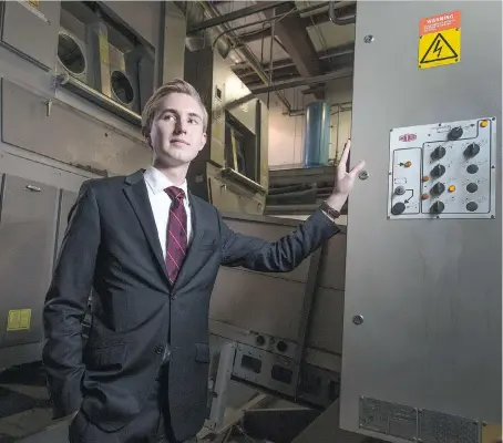  ?? DAX MELMER ?? Chase Stoyshin, a member of the Stoychin-owned, family-run Essex Linen Supply, is shown at the Ford City laundromat on Thursday. He says the company’s electricit­y bill has shot up 53 per cent in the last five years.