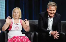  ??  ?? Sarah, a contestant on the TV show Master Chef Junior, makes fun of judge/executive producer Gordon Ramsay during a panel discussion in Beverly Hills, Calif.