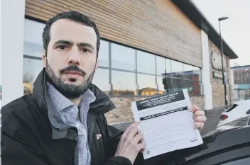  ??  ?? Roberto Mariconda outside the Chiquito restaurant with his parking fine