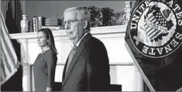  ?? GETTY ?? Senate leader Mitch McConnell meets last week with Judge Amy Coney Barrett.