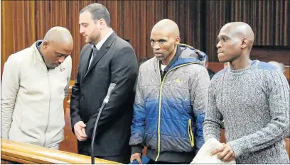  ?? Picture: EUGENE COETZEE ?? CASE DELAYED: In the Port Elizabeth High Court yesterday are Jayde Panayiotou murder accused, from left, Zolani Sibeko, Christophe­r Panayiotou, Sizwezakhe Vumazonke and Sinethemba Nemembe