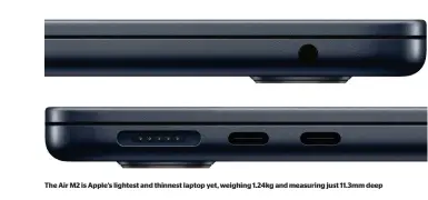  ?? ?? The Air M2 is Apple’s lightest and thinnest laptop yet, weighing 1.24kg and measuring just 11.3mm deep