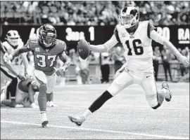  ?? Wally Skalij Los Angeles Times ?? JARED GOFF scores a one-yard touchdown in front of Atlanta’s Ricardo Allen in the third quarter. Goff also passed for 268 yards and two touchdowns.