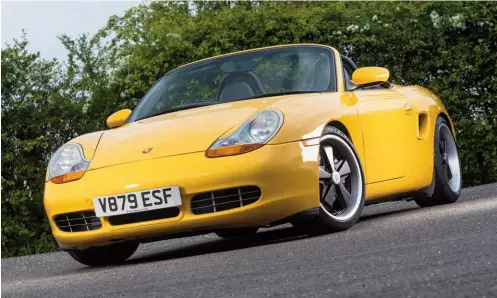  ??  ?? We thought we’d open with a rather jollier pic! Group 4’s new deep dish Fuchs replica wheel looks simply brilliant on Brett’s Boxster. He’s wondering how he can afford a set