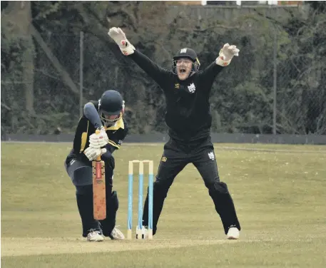  ??  ?? Roffey CC skipper Matt Davies appeals against Cuckfield CC on Saturday
Pic: Owen Menzies-White / instagram.com/OMWhite_photograph­y