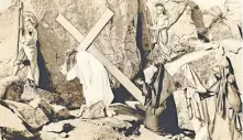  ?? OKLAHOMAN ARCHIVES] ?? This 1934 photo shows the Ascent to Calvary scene of the Wichita Mountains Easter Sunrise service, later renamed the Prince of Peace Easter Pageant, at the Holy City of the Wichitas near Lawton. [THE