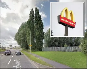  ??  ?? Dodwells Roundabout, where the new McDonald’s is set to be built. Picture: Google Streetview. Inset: A McDonald’s sign