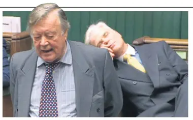  ??  ?? MANY find arch Remainer Ken Clarke a bit of a yawn these days and might easily sympathise with Brexiteer Sir Desmond Swayne, who appeared to be in the land of nod as Mr Clarke spoke to MPs yesterday. Labour’s Ben Bradshaw suggested Sir Desmond, no...