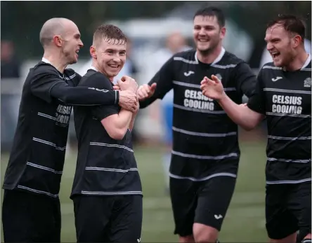 ??  ?? Benburb boss Paul Lovering (below) was left livid as Del Esplin (above, second left) and Gary Smith (second right) bagged hattricks on Saturday