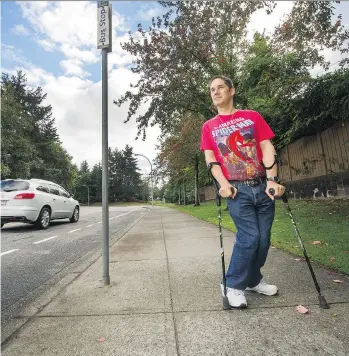  ?? ARLEN REDEKOP ?? Neil Matheson, an advocate for others with disabiliti­es, uses transit to get around. While he has a job to fuel his income, he says he knows others who must choose between paying for food or transporta­tion.