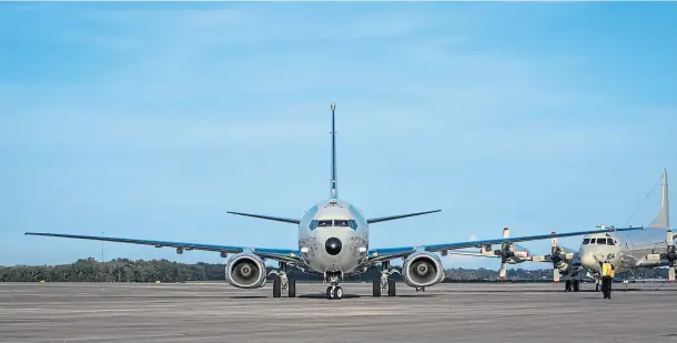  ??  ?? DETECTION: The first of nine P-8 Poseidon aircraft, the Pride of Moray, taxiing at the NAS Jacksonvil­le airbase in Florida after being delivered to the RAF