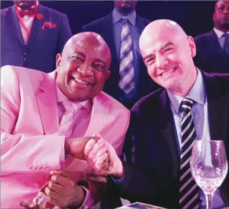  ??  ?? BEST OF BUDDIES ... FIFA president Gianni Infantino (right) shares a lighter moment with his ZIFA counterpar­t Philip Chiyangwa in Harare last year on an occasion where the two leaders paraded the strong bond that exists between them