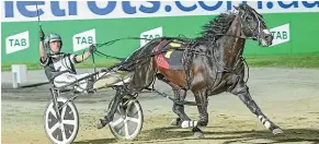  ?? STUART MCCORMICK ?? Tiger Tara’s driver Todd McCarthy gives a victory flourish with the whip when winning Saturday’s Interdomin­ion pacing final in Victoria.