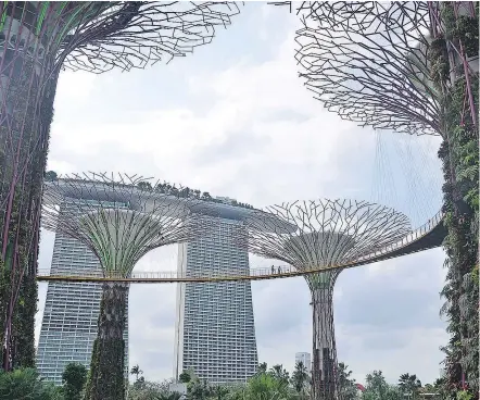  ?? — JANE MUNDY ?? Much of Singapore is futuristic and includes sky gardens along balconies and walkways.