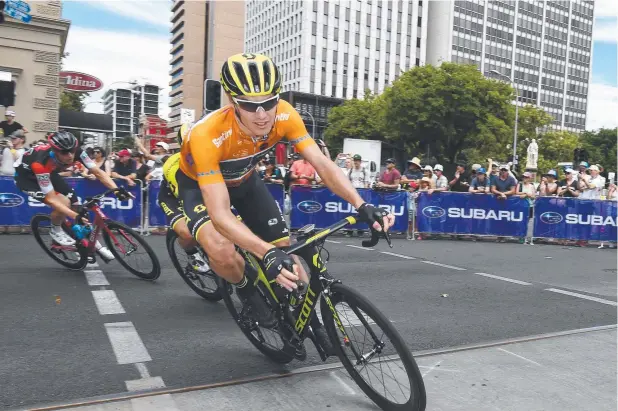  ?? Picture: AAP IMAGE ?? WHEEL DEAL: Daryl Impey of team Mitchelton-SCOTT in the lead during stage six of the Tour Down Under in Adelaide yesterday.