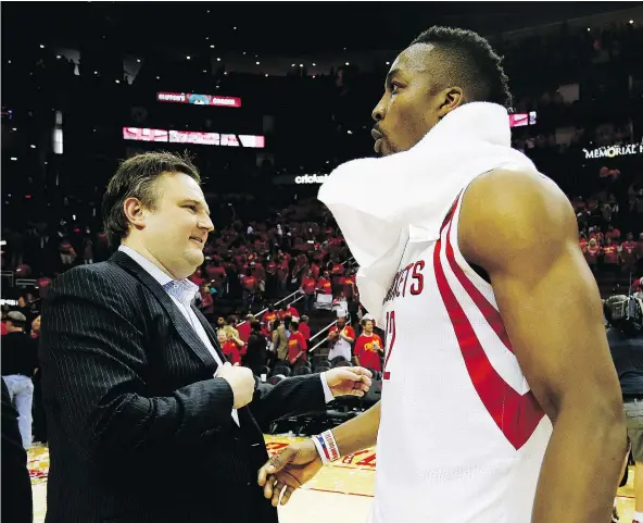  ?? — GETTY IMAGES FILES ?? Daryl Morey, left, general manager of the Houston Rockets, told attendees at the MIT Sloan Sports Analytics Conference last weekend in Boston that many pro sports front offices shy away from important trades because they are paralyzed by “loss aversion.”