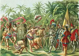  ??  ?? 1519-1520
New World smallpox Deaths: 5-8 million
Animal: Rodents
Pathogen: Variola virus
Passed from Europeans initially to welcoming Taíno Indians, the disease widely devastated the Americas. An 1878 painting of Taíno Indians welcoming Christophe­r Columbus’ brother.