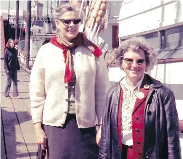  ?? — ROBERT STOWE FILES ?? Founders Marie Bohlen, left, and Dorothy Stowe pose beside the Phyllis Cormack, the boat chartered for an anti-nuclear testing protest in 1971.