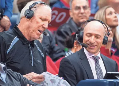  ?? CASEY SAPIO/USA TODAY SPORTS ?? Pac-12 basketball analysts Bill Walton (left) and Dave Pasch (right) look on as the Arizona Wildcats play the Washington Huskies during the first half at McKale Center on Feb. 7, 2019.