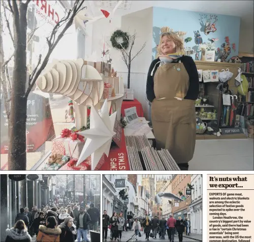  ?? PICTURES: BRUCE ROLLINSON/SIMON HULME. ?? RETAIL RUSH: Main, Liz Ellis at Kemps store in Malton, where local shops have seen a resurgence of support. Above, shoppers in Leeds and York, where shops are expecting a last-minute rush for food and gifts.